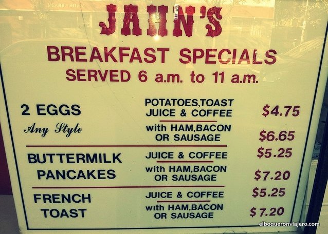 Carta de Jahn's Diner en Queens